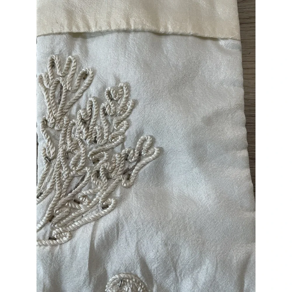 Set of 2 Lg Cream White Beach Nautical Christmas Stockings Coral Starfish Beaded